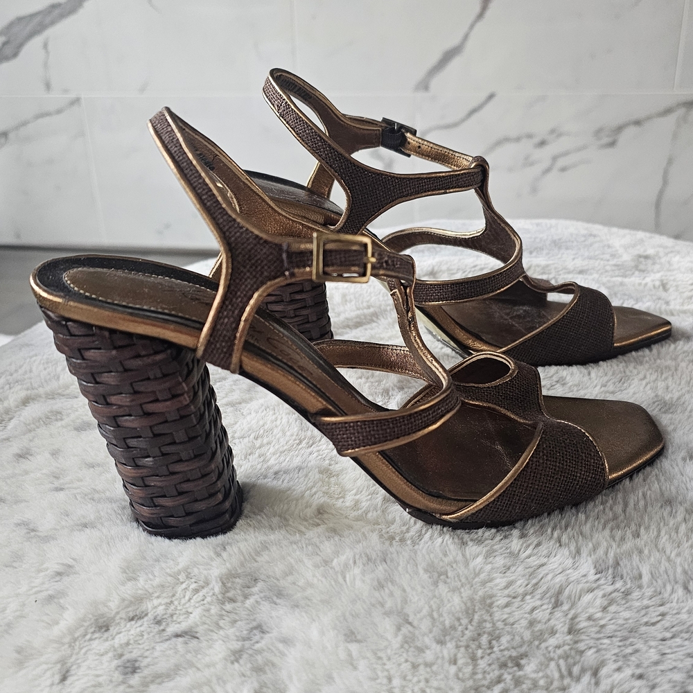 Kenneth Cole Bronze and Brown Strappy Heels